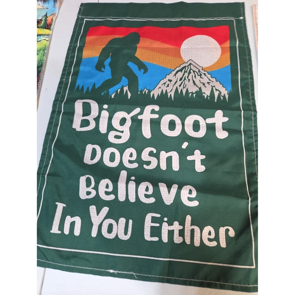 NEW Set of 3 Double Sided Nylon Garden Flags 12x18 Bigfoot River Rooster